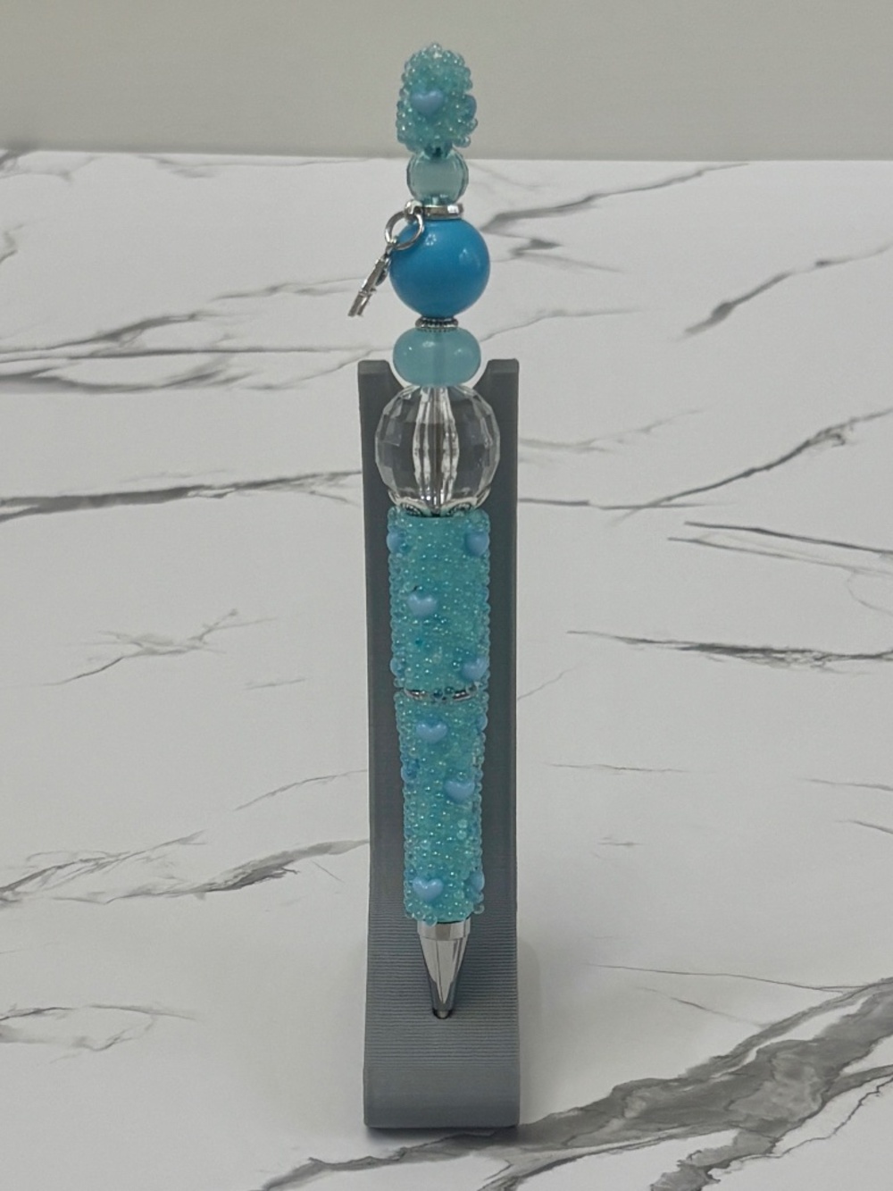 Beaded Blue Heart Pen with Love Charm Journaling Planner RPG DND